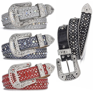 Cintura da Donna con Strass Y2K Stile Western Cowboy Fascia Larga Fibbia in Lega con Intagli Floreali Borchie Cintura in Pelle Artificiale Accessori Moda