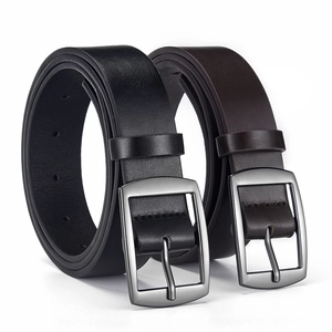 Men's minimalist leather belts in black and dark brown with matte metal pin buckle