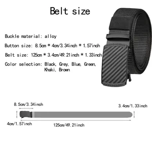 Detailed sizing chart for men's nylon belt with zinc alloy buckle dimensions
