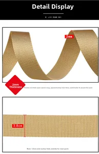 Vista dettagliata della cintura tattica in nylon kaki con larghezza 3,8 cm e spessore 2 mm