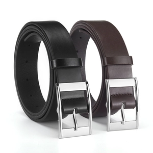 Mens leather belt set with silver metal pin buckle in black and dark brown colors