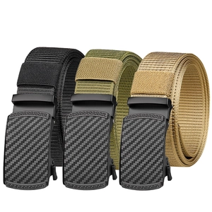 Men's Automatic Buckle Tactical Canvas Belt Zinc Alloy Waistband Carbon Fiber Texture Meander Design For Outdoor Sports