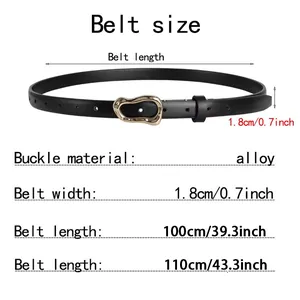 Size chart showing 1.8cm width and 100-110cm length for minimalist women slim belt