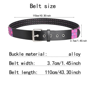 Detail view of black Y2K punk belt with colorful studs and 110cm size dimensions