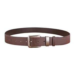 Classic dark brown leather belt for men featuring a matte silver needle buckle and texture