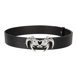 Cintura punk gotica vintage in pelle nera con fibbia argentata a forma di cuore alato