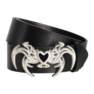 Cintura punk gotica vintage con fibbia in metallo argento e cuore nero centrale