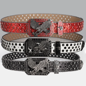Hip Hop Adlerkopf Schnalle Strass Gürtel PU Leder Luxus Full Diamant Gürtel Punk Nachtclub Street Bund Für Herren Damen