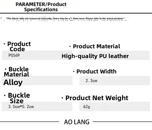 Detailed technical specifications for women's PU leather belt with alloy buckle dimensions
