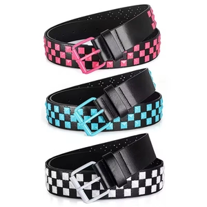 Unisex Punk Rock Faux Leather Belt With Colorful Square Rivets Y2K Fashion Waist Strap Metal Pin Buckle Jeans Belt For Women Men