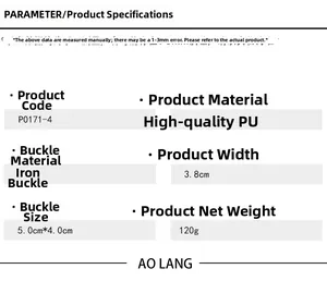 Detailed specifications for Y2K punk belt showing 3.8cm width and iron buckle dimensions