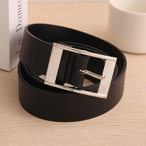 Men Minimalist Faux Leather Belt With Alloy Pin Buckle Classic Business Casual Waistband For Jeans Suit Daily Wear Accessory