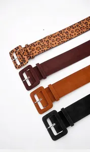 Detail view showing four variants of soft cowhide leather belts with alloy pin buckles