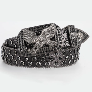 Gotischer Strassgürtel mit Adlerschnalle und schwarzen Kristallen für Punk-Rock-Styles