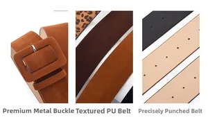 Detail of wide belt square buckle and durable synthetic leather with punch holes