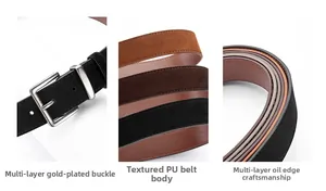 Detail of vintage gold-plated buckle and textured PU strap with oil-edge craftsmanship
