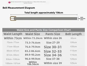 Detailed size chart for vintage suede leather belt ranging from 95cm to 125cm length