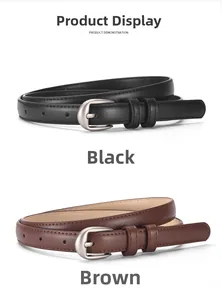 Détails de ceintures fines en similicuir noir et marron avec boucles à ardillon argent