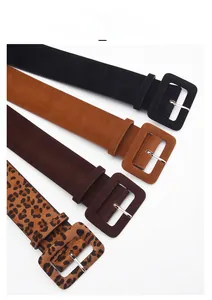 Suede wide waist belts in black, coffee, camel and leopard print with metal buckles