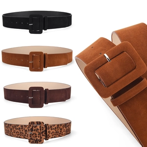 Women Retro Wide Waist Belt PU Leather Decorative Belt with Wrapped Square Buckle for Dress Sweater Waist Slimming