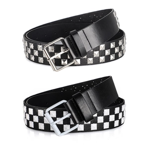 Black Y2K punk rock belts with silver and white square metal studs for jeans