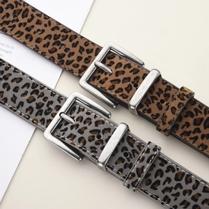 Vintage leopard print belts with frosted texture and rectangular silver buckles