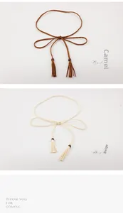 Détails de cordes de taille tressées en camel et beige avec des perles en bois décoratives