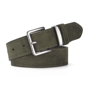 Vintage olive green suede belt with matte needle buckle for women dresses and jeans