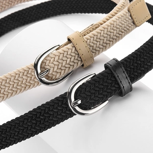 Set di cinture intrecciate elastiche con fibbie argentate nei colori nero e beige