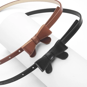 Ensemble de ceintures minimalistes avec nœud pour femme en cuir noir et marron