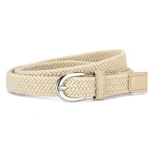Cintura elastica intrecciata beige in tela per bambini e adulti con fibbia in metallo