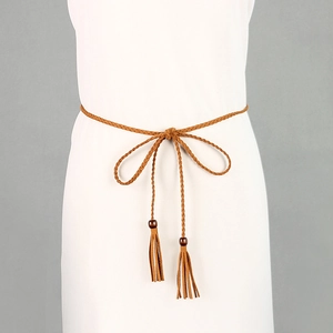 Ceinture Tressée Bohème pour Femmes Avec Glands et Perles en Bois Velours Coréen Corde de Taille Mince Accessoires de Robe Décoratifs