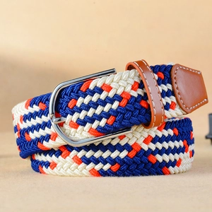 Women Men Elastic Braided Belt Casual Stretch Woven Canvas Waist Strap With Silver Pin Buckle And Leather Trim Fashion Belts