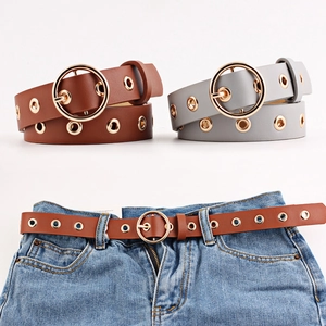 Ceintures femme style punk en cuir PU avec boucle ronde et œillets dorés décoratifs
