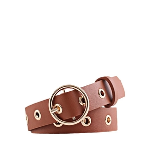Ceinture tendance pour femme en marron avec boucle ronde dorée et œillets métalliques