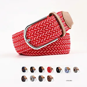 Unisex braided elastic stretch belt in red and white with 11 color variations