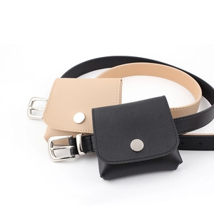 Chic mini waist bag set with PU leather belts in black and beige with silver buckles