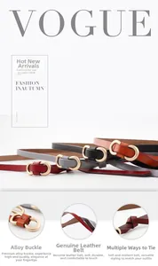 Détails de ceintures fines en cuir véritable avec boucles ovales en alliage de plusieurs couleurs