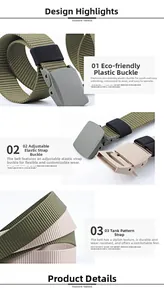 Detail van militaire groene tactische riem met plastic gesp en nylon singelband weefsel