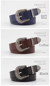 Ensemble de trois ceintures vintage gravées en bleu foncé, café et noir classique