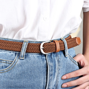Unisex Elastic Woven Braided Belt Casual Imitation Leather Trim Waist Strap With Alloy Pin Buckle For Men Women Students