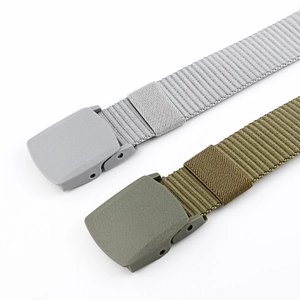Tactische nylon riem voor buiten met plastic gesp in grijs en legergroene kleur