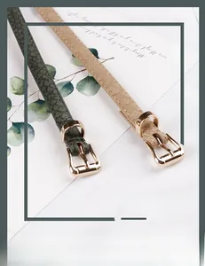 Détails de fines ceintures en peau de serpent verte et marron avec boucles dorées