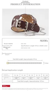 Size chart showing 107cm punk double grommet belt dimensions and waist fit measurements