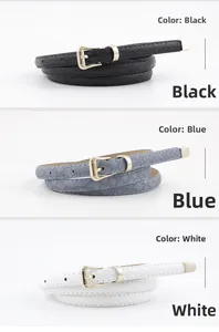 Fines ceintures pour femmes à motif crocodile en noir, bleu et blanc avec boucle dorée