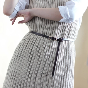 Ceinture Mince en Cuir Véritable pour Femme Mode Boucle en Alliage à Double Anneau Ceinture Fine pour Robes Jeans Noeud Élégant