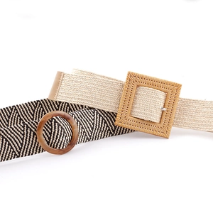 Lot de deux ceintures tressées avec boucles carrées en bois et rondes en résine