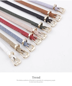 Détail à plat de fines ceintures motif serpent multicolores avec boucles dorées