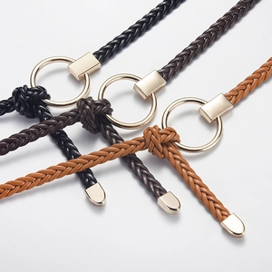 Ceinture de Taille Minimaliste en Similicuir Tressé Pour Femmes Élégante Boucle Ronde en Alliage Corde Décorative Mince Pour Robe Accessoire de Mode