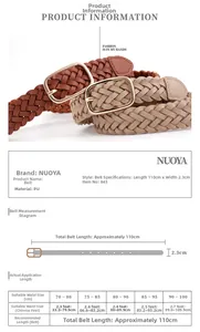 Size chart for women's braided waist belt showing dimensions of 110cm by 2.3cm